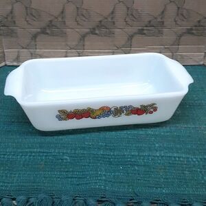 VTG Anchor Hocking Fire King Vegetable Fruit Pattern 1 qt. Loaf/Casserole Dish